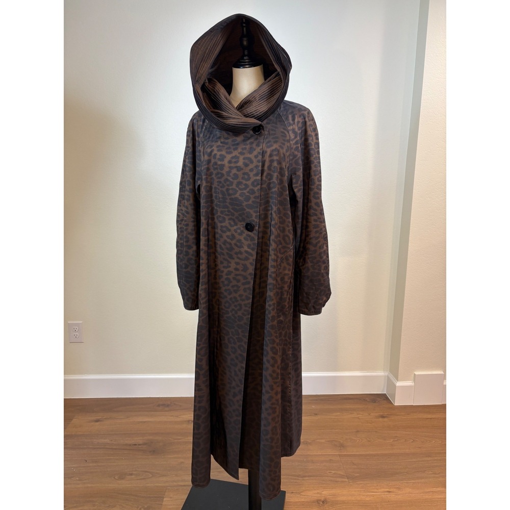 Mycra Pac Reversible Raincoat SZ 0 Bronze Leopard Hooded Long Mob wife Luxury